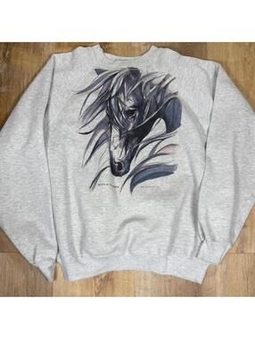 90s Vintage Horse Crewneck Sweatshirt – Grey (XL)